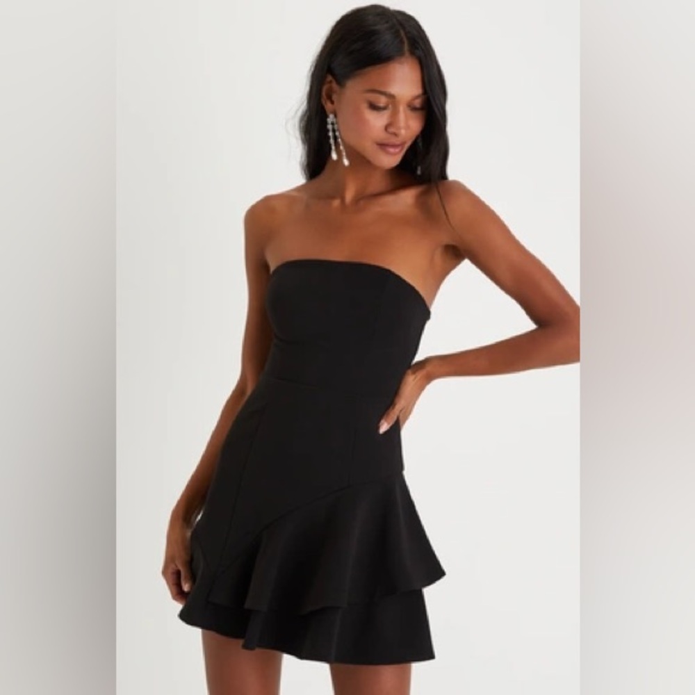 Lulus Sultry Intentions Black Strapless Ruffled Mini Dress